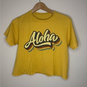 Aloha Retro Rainbow Cropped Tee Yellow